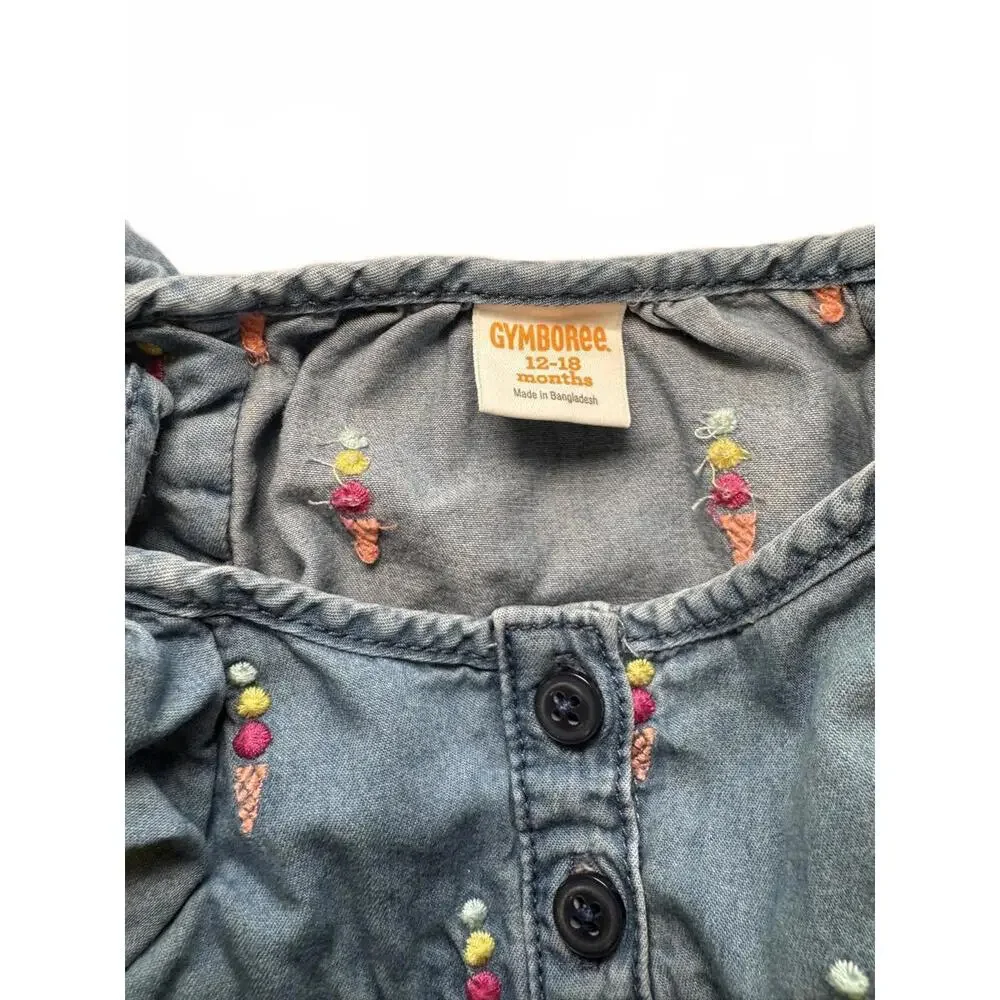 Gymboree Baby Girls' Denim Dress with Ice Cream Embroidery 12-18 Months